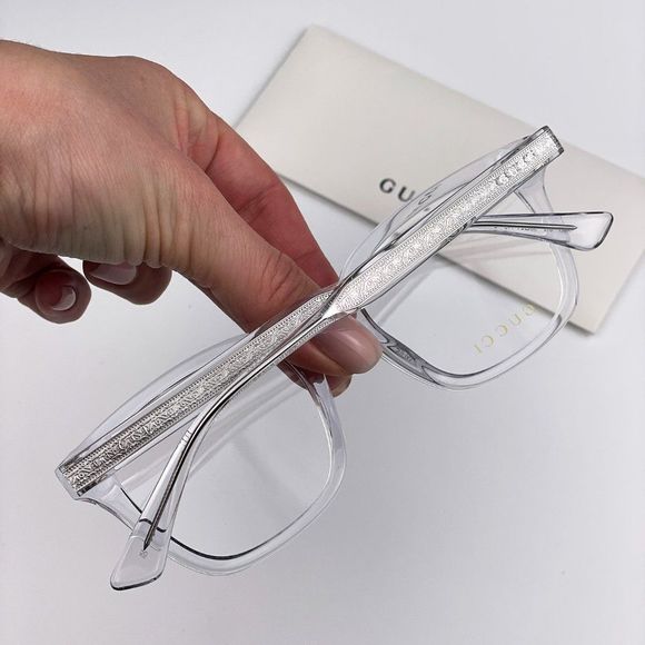 Gucci GG0184O 012 BRAND NEW Eyeglasses Crystal Clear Silver Square Unisex - Picture 3 of 12
